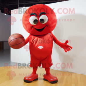 Red Basketball Ball mascot costume character dressed with a Jumpsuit and Wraps