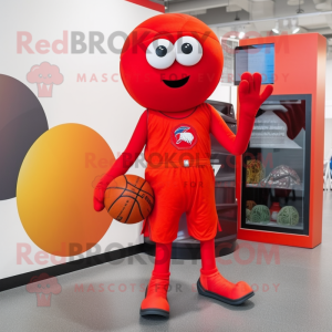 Red Basketball Ball mascot costume character dressed with a Jumpsuit and Wraps