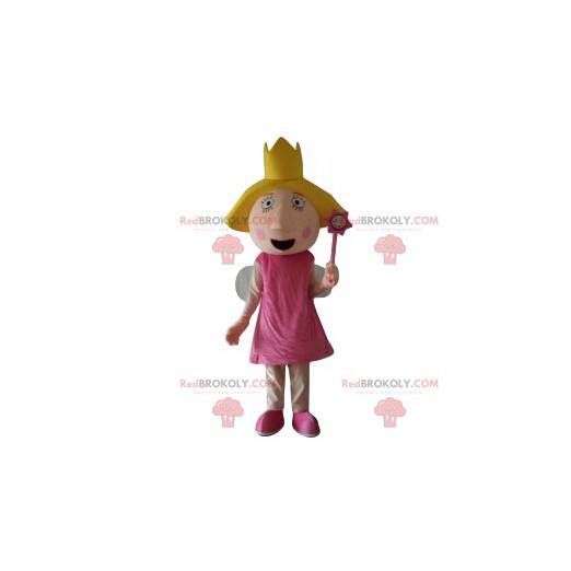 Fe maskot med en rosa klänning och en krona - Redbrokoly.com