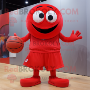 Red Basketball Ball mascot costume character dressed with a Jumpsuit and Wraps