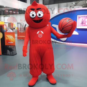 Red Basketball Ball mascot costume character dressed with a Jumpsuit and Wraps