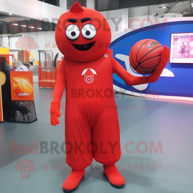 Red Basketball Ball mascot costume character dressed with a Jumpsuit and Wraps