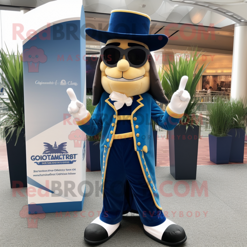 Navy Magician mascot costume character dressed with a Bootcut Jeans and Sunglasses Navy Magician mascot costume character dressed with a Bootcut Jeans and Sunglasses