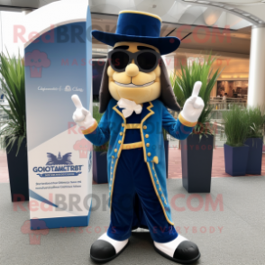 Navy Magician mascot costume character dressed with a Bootcut Jeans and Sunglasses