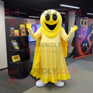 Yellow Ghost mascot costume character dressed with a Ball Gown and Backpacks