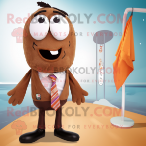 Brown Aglet mascot costume character dressed with a Swimwear and Tie pins