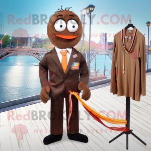 Brown Aglet mascot costume character dressed with a Swimwear and Tie pins