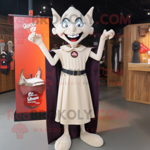 Tan Vampire mascot costume character dressed with a Sheath Dress and Keychains