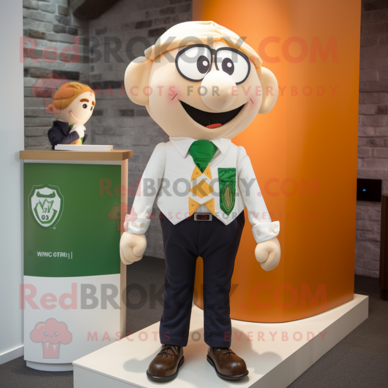 Cream Irish Flag mascot costume character dressed with a Oxford Shirt and Ties Cream Irish Flag mascot costume character dressed with a Oxford Shirt and Ties