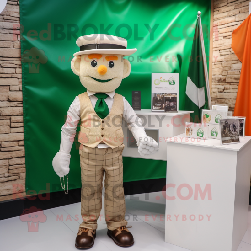Cream Irish Flag mascot costume character dressed with a Oxford Shirt and Ties Cream Irish Flag mascot costume character dressed with a Oxford Shirt and Ties