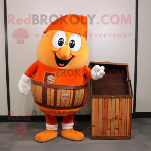 Orange Treasure Chest mascot costume character dressed with a Vest and Cummerbunds