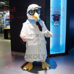 White Penguin mascot costume character dressed with a Parka and Cufflinks