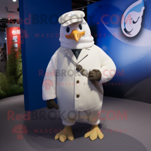 White Penguin mascot costume character dressed with a Parka and Cufflinks