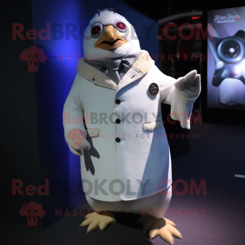 White Penguin mascot costume character dressed with a Parka and Cufflinks