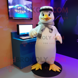 White Penguin mascot costume character dressed with a Parka and Cufflinks