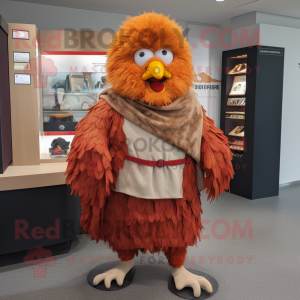 Brown Fried Chicken mascot costume character dressed with a Culottes and Shawl pins