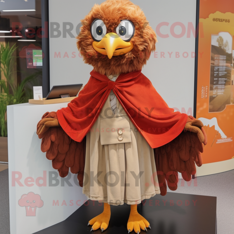 Brown Fried Chicken mascot costume character dressed with a Culottes and Shawl pins