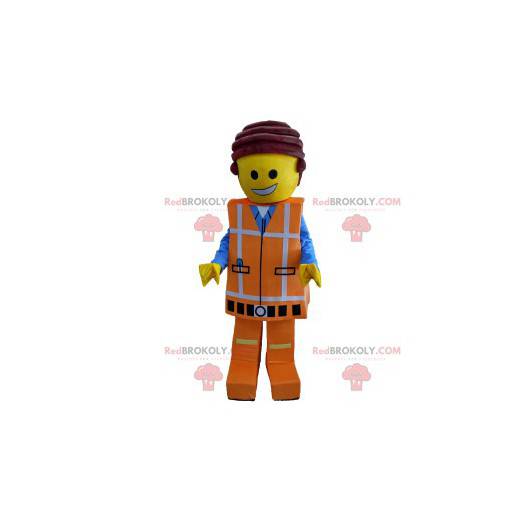 Mascotte de playmobil en tenue de travail orange -
