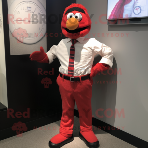 Red Wrist Watch mascot costume character dressed with a Dress Pants and Pocket squares