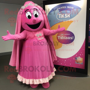 Pink Tikka Masala mascot costume character dressed with a Circle Skirt and Wallets