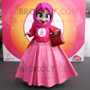 Pink Tikka Masala mascot costume character dressed with a Circle Skirt and Wallets