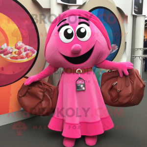 Pink Tikka Masala mascot costume character dressed with a Circle Skirt and Wallets