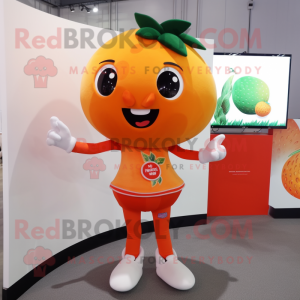 Orange Strawberry mascot costume character dressed with a Tank Top and Bracelets