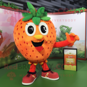 Orange Strawberry mascot costume character dressed with a Tank Top and Bracelets