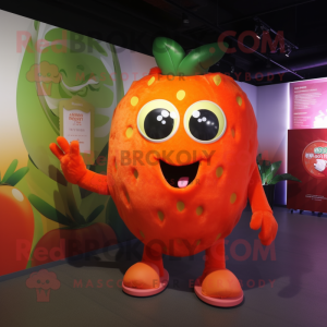Orange Strawberry mascot costume character dressed with a Tank Top and Bracelets