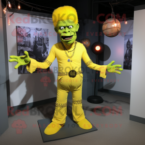 Yellow Frankenstein mascot costume character dressed with a Dress Pants and Earrings