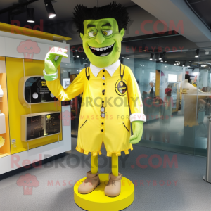 Yellow Frankenstein mascot costume character dressed with a Dress Pants and Earrings