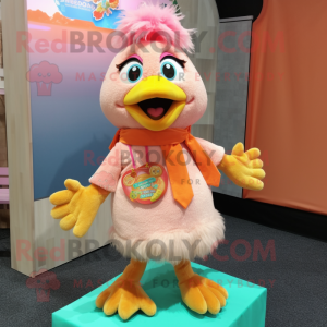 Peach Butter Chicken mascot costume character dressed with a Playsuit and Scarf clips