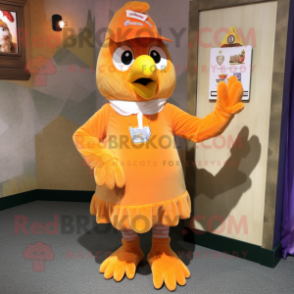 Peach Butter Chicken mascot costume character dressed with a Playsuit and Scarf clips