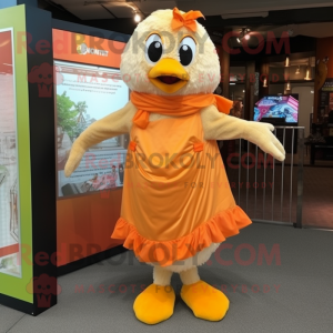 Peach Butter Chicken mascot costume character dressed with a Playsuit and Scarf clips