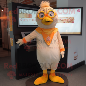 Peach Butter Chicken mascot costume character dressed with a Playsuit and Scarf clips