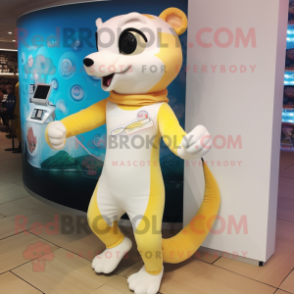 Cream Weasel mascot costume character dressed with a Leggings and Bracelet watches