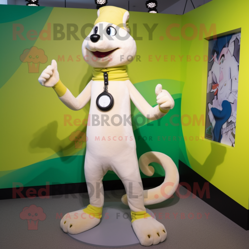 Cream Weasel mascot costume character dressed with a Leggings and Bracelet watches