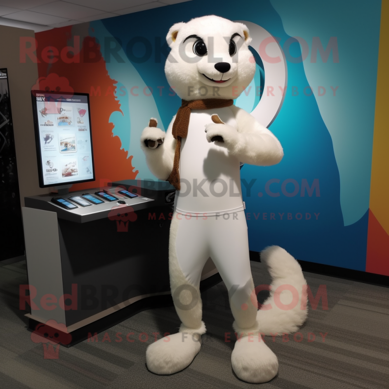 Cream Weasel mascot costume character dressed with a Leggings and Bracelet watches