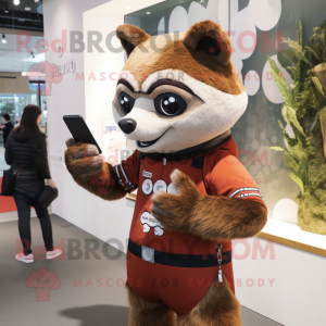 Rust Raccoon mascot costume character dressed with a Turtleneck and Smartwatches