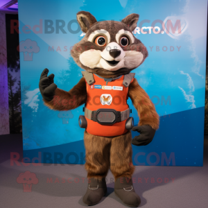 Rust Raccoon mascot costume character dressed with a Turtleneck and Smartwatches