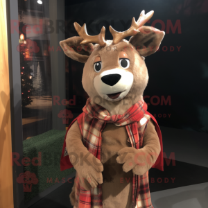 Brown Deer mascot costume character dressed with a Flannel Shirt and Shawl pins