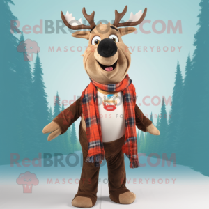 Brown Deer mascot costume character dressed with a Flannel Shirt and Shawl pins