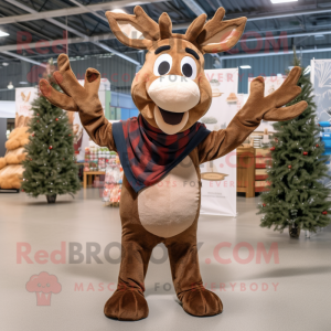 Brown Deer mascot costume character dressed with a Flannel Shirt and Shawl pins