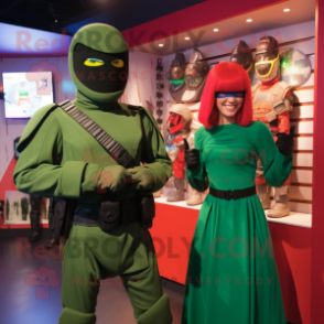 Green Gi Joe mascot costume character dressed with a A-Line Skirt and Shawls