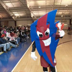 Mascotte en forme d'éclair rouge et bleu très expressif -