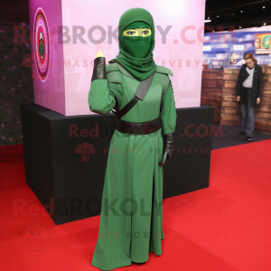 Green Gi Joe mascot costume character dressed with a A-Line Skirt and Shawls