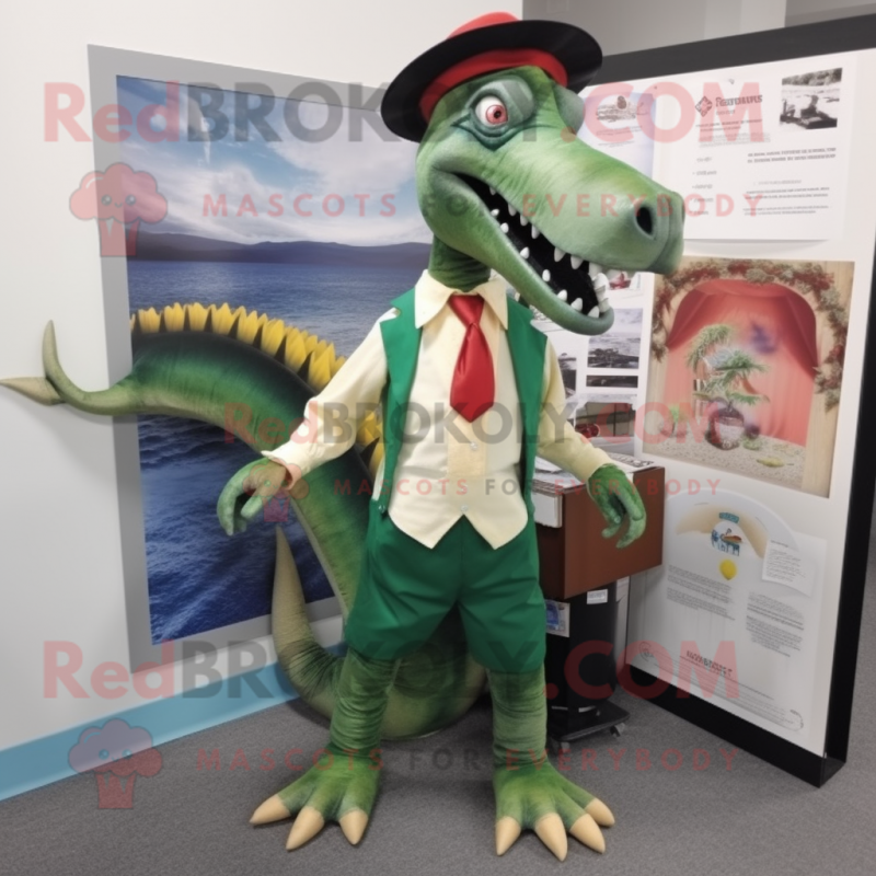nan Spinosaurus mascot costume character dressed with a Capri Pants and Tie pins nan Spinosaurus mascot costume character dressed with a Capri Pants and Tie pins