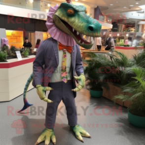 nan Spinosaurus mascot costume character dressed with a Capri Pants and Tie pins