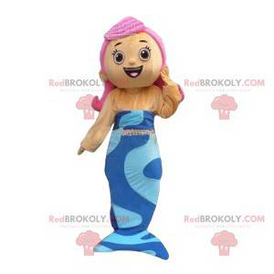 Mascota sirena con cabello rosa. Traje de sirena -