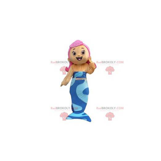 Havfrue maskot med lyserødt hår. Havfrue kostume -